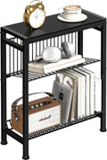 Small Side Table for Small Space, 3-Tier Narrow End Table with Magazine Holder,Slim Nightstand, Skinny Snack Couch Table in Living Room, Bedroom Study and Balcony (Rustic Brown &Black)